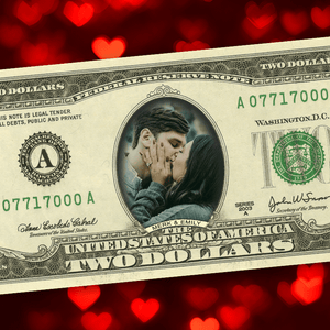 Custom Valentine's Gift: A REAL $2 Dollar Bill featuring You & Your Love!